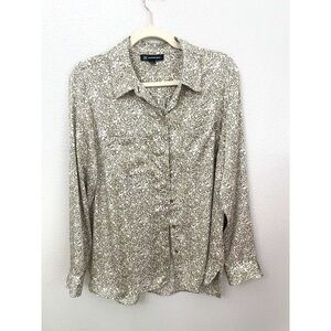 I.N.C International Concepts Paisley Button Up Blouse Top Womans Size L